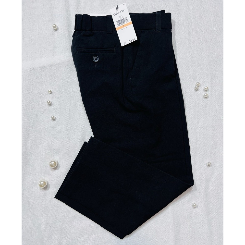 Calvin Klein Black Boys Dress Pants Sz 7 New Formal Elegant Classic Slim Fit